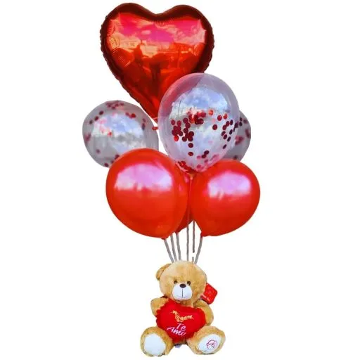 Arreglo de globos te amo con peluche